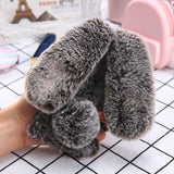 Fashion Soft Fluffy Wool Hair Fur Long Ear Rabbit Phone Cases for iphone 7 6 6s Plus Cover Bling Diamond Bow elegant Fitted Case