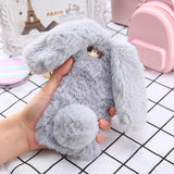 Fashion Soft Fluffy Wool Hair Fur Long Ear Rabbit Phone Cases for iphone 7 6 6s Plus Cover Bling Diamond Bow elegant Fitted Case