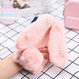 Fashion Soft Fluffy Wool Hair Fur Long Ear Rabbit Phone Cases for iphone 7 6 6s Plus Cover Bling Diamond Bow elegant Fitted Case